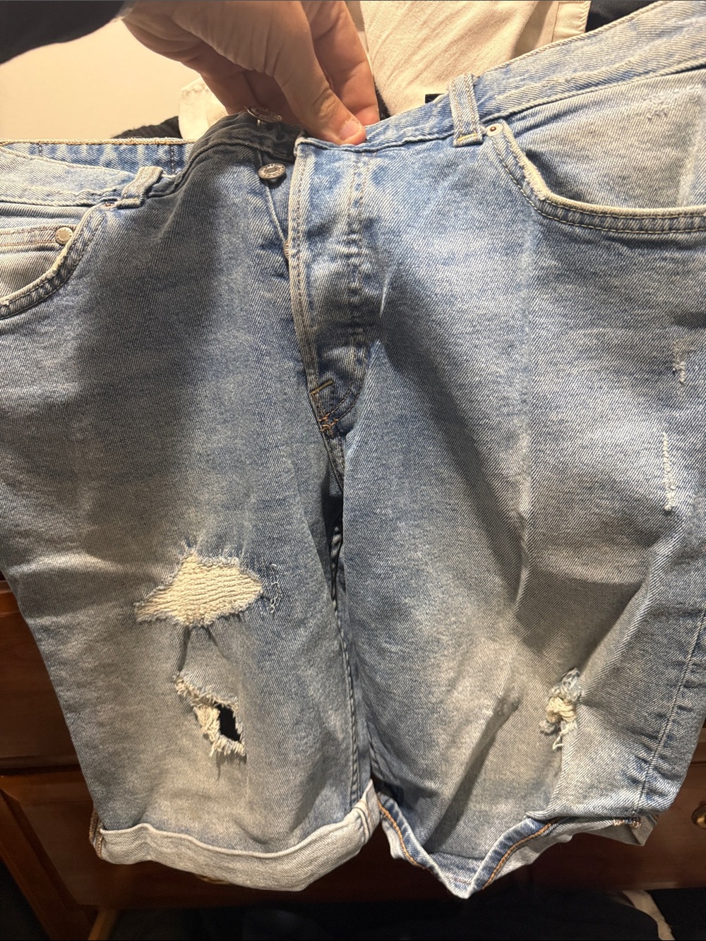 Men's Light Blue Distressed Denim Shorts